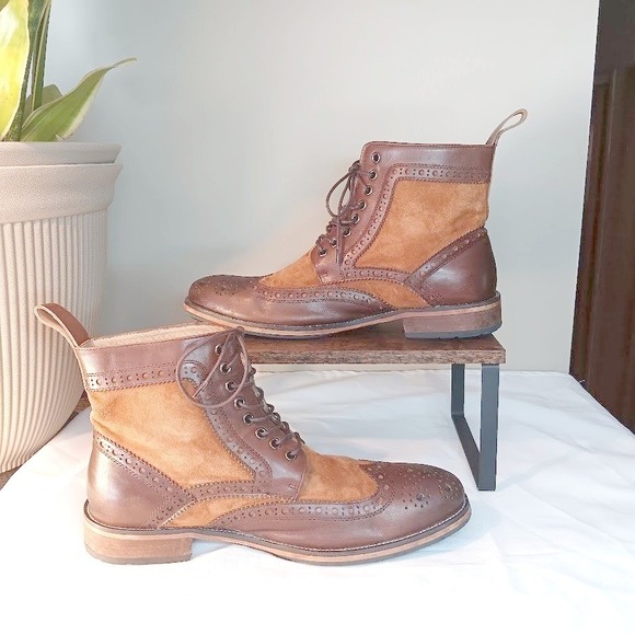 Marc Nolan Belmont Wingtip Boots Mens 10 Brown Leather Suede Brogue Preppy main image 7